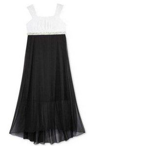 Girls Party Maxi Dress 16 Black White Holiday Sleeveless Rhinestone Lined BCX